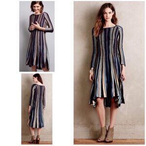 Anthropologie Moth Nora Dress‎ Vertical Striped Lines Boho Cottage Midi XXS